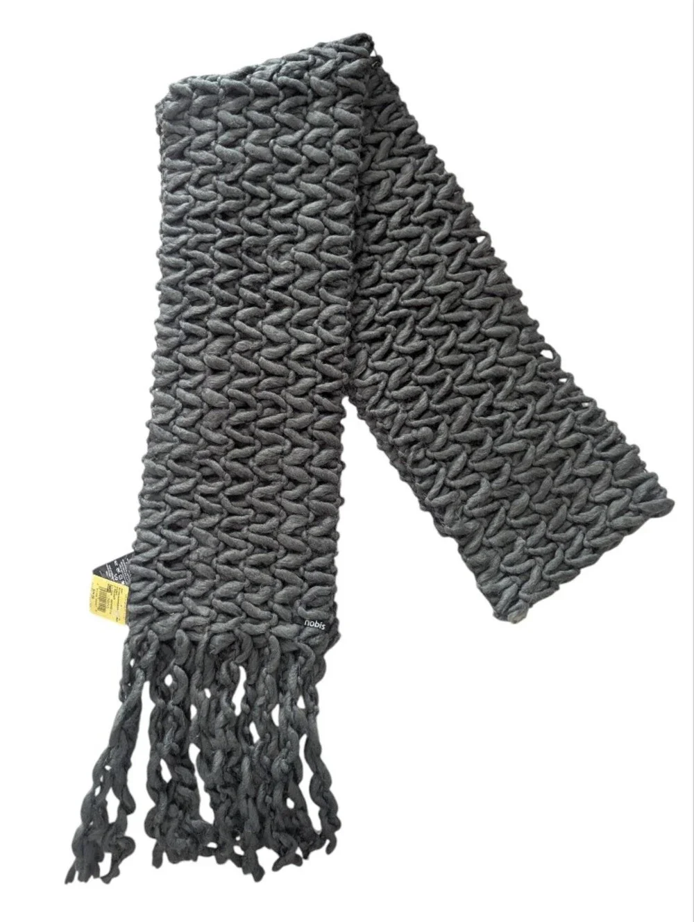NOBIS Charcoal Chunky Wool Knit Fringe Scarf